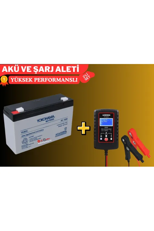 Yokohama 6 Volt 12 Amper Akü ve Ucomen 6/12 Volt 2 Amper Şarj Aleti Yokohama 6 Volt 12 Amper Akü ve Ucomen 6/12 Volt 2 Amper Şarj Aleti